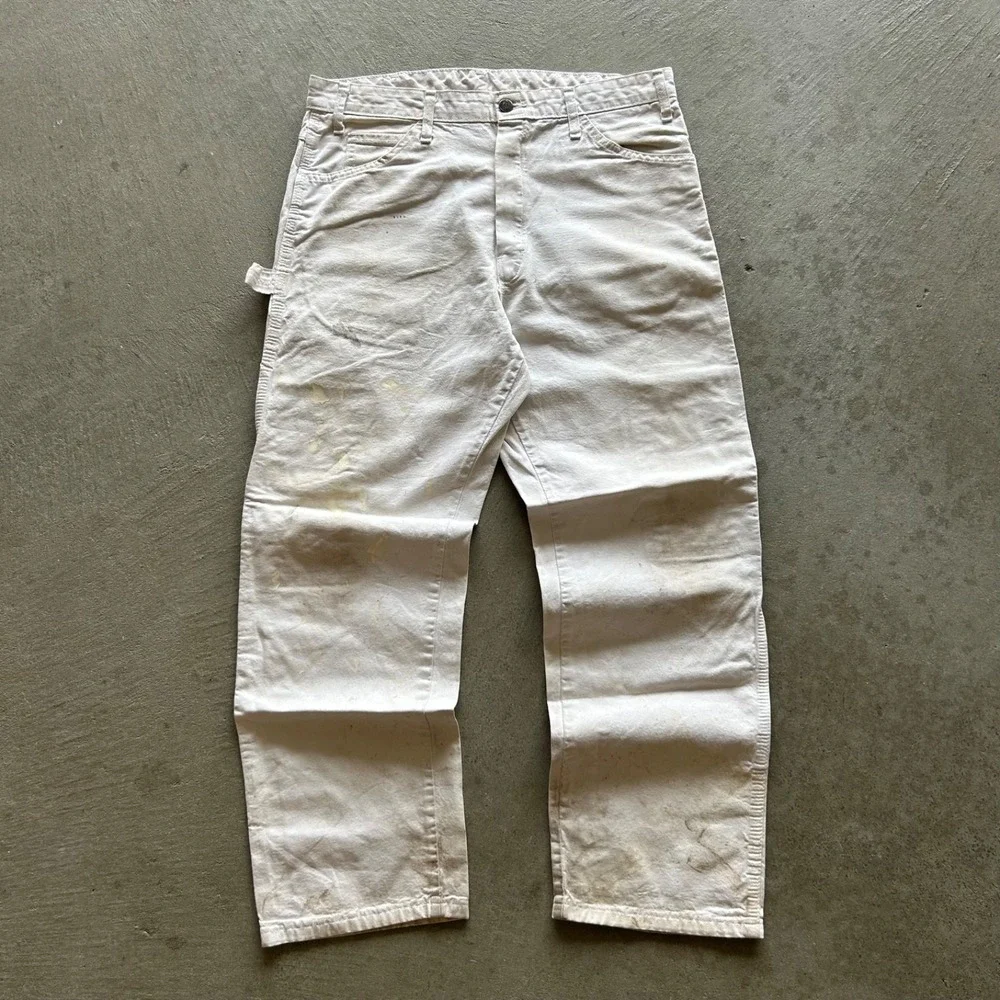 Vintage Dickies Carpenter Pants Size 34x30 White Painter Straight Leg Workwear
